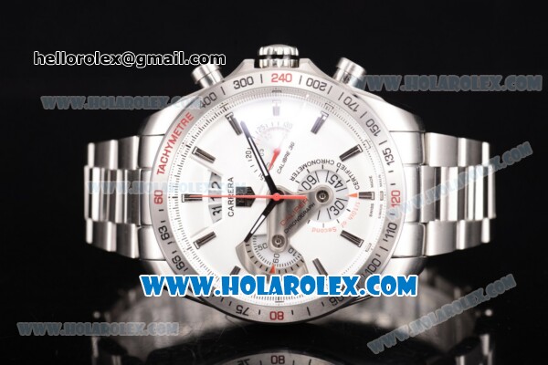 Tag Heuer Grand Carrera Calibre 36 Chrono Miyota Quartz Full Steel with White Dial and Stick Markers - Click Image to Close